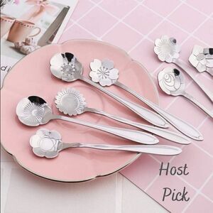 Silver Gold 8pcs Stainless Steel Flower  Spoon Set
